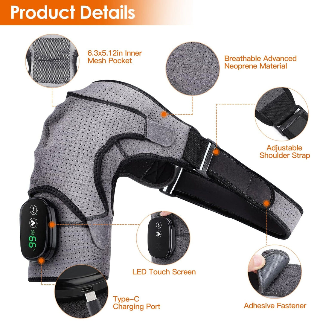 Rechargeable Heated Shoulder Wrap Massager Shoulder Brace Support with 3 Heating Levels Image 6