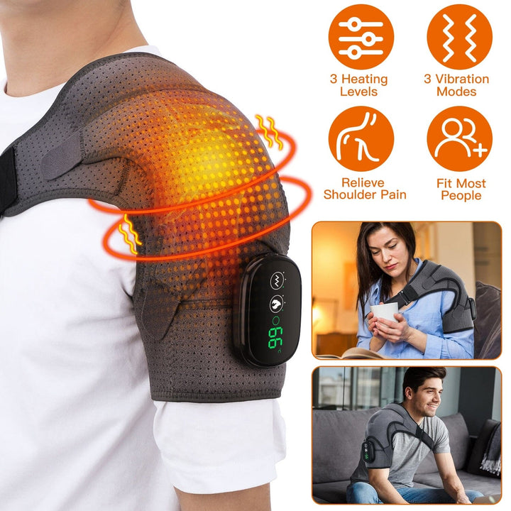 Rechargeable Heated Shoulder Wrap Massager Shoulder Brace Support with 3 Heating Levels Image 7