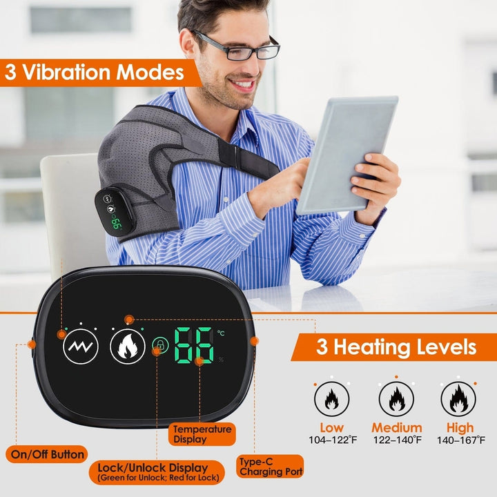 Rechargeable Heated Shoulder Wrap Massager Shoulder Brace Support with 3 Heating Levels Image 11