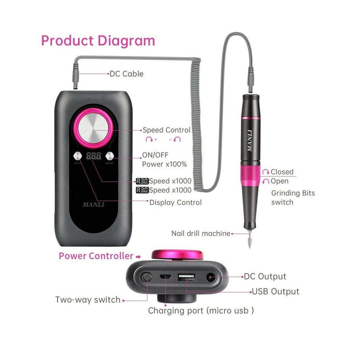 Rechargeable Nail Drill Kit with 2000mAh Phone Power Bank Image 3