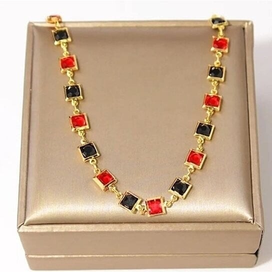 Red And Crystal Square Ankle Bracelet Image 1