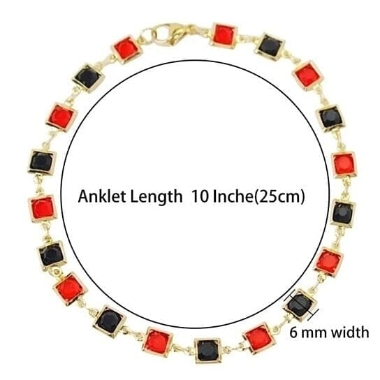 Red And Crystal Square Ankle Bracelet Image 4