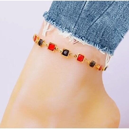 Red And Crystal Square Ankle Bracelet Image 4