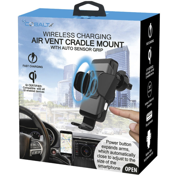 QI Certified Wireless Charging Air Vent Cradle Mount 10W with Auto Sensor Grips Image 3