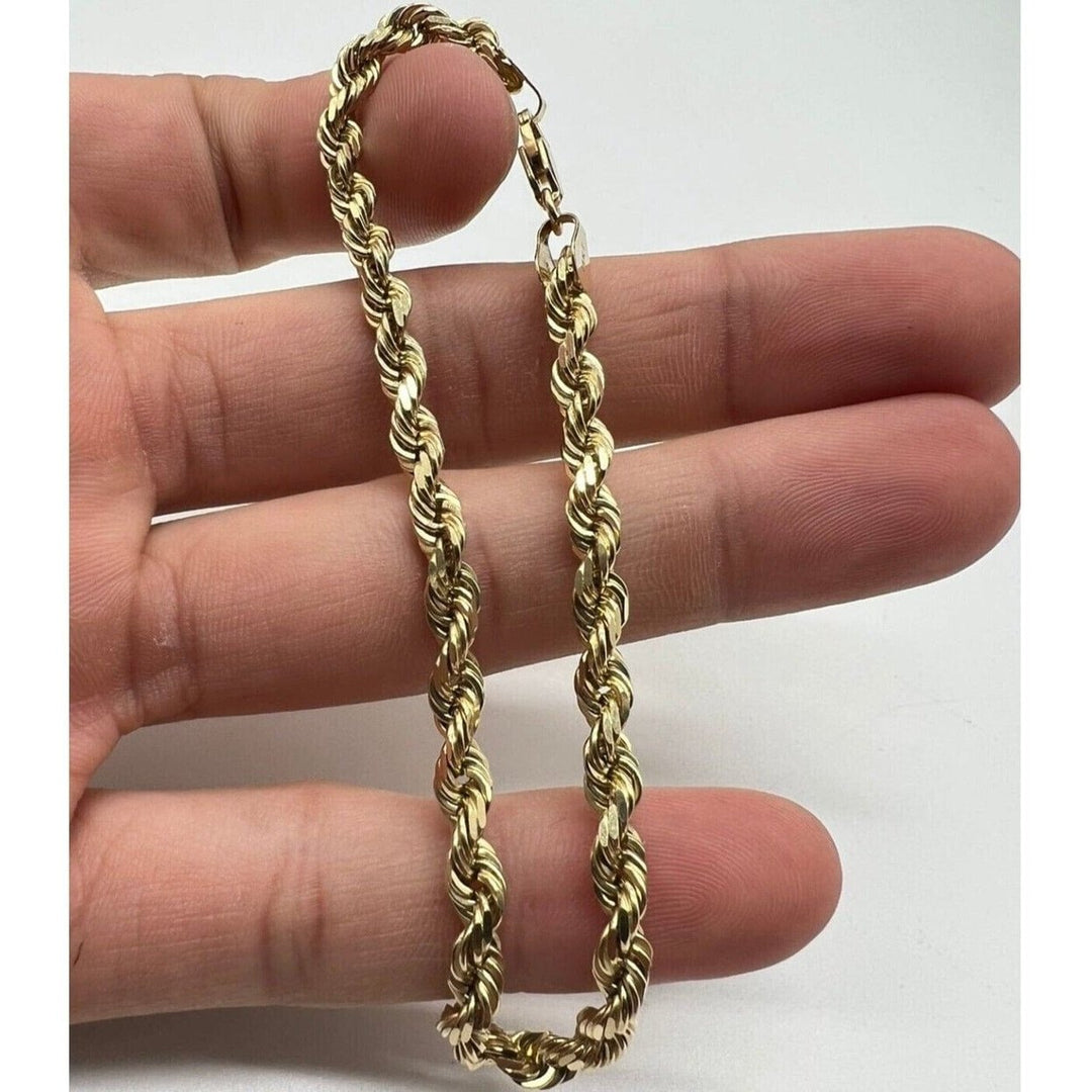 Real 10k Yellow Gold Rope Bracelet 4mm 8 Inch Men Women Diamond Cut on Sale Image 1