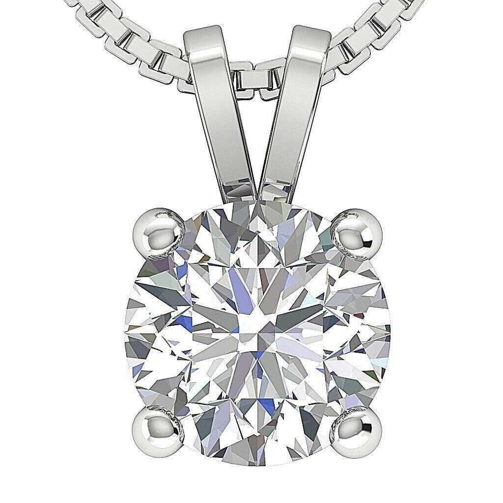 Solitaire Pendant I2 H 1.03 Ct Round Cut Diamond Four Prong Set 14K White Gold Image 1