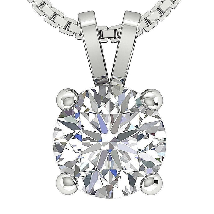 Solitaire Pendant I2 H 1.03 Ct Round Cut Diamond Four Prong Set 14K White Gold Image 1