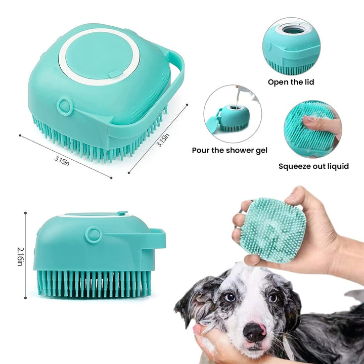 Soft Dog Cat Pet Bath Scrubber Massager Brush With Shampoo Dispenser Image 3