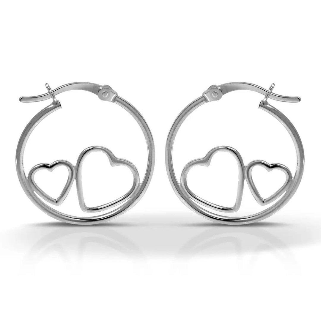 Sterling Silver Classic Hoop With Heart Design Earrings Image 1