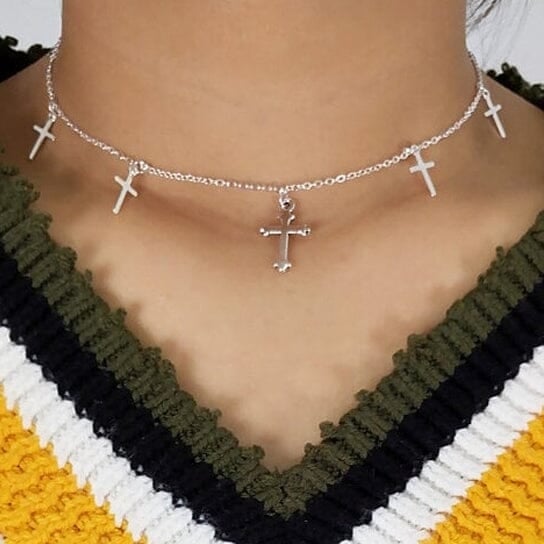 Sterling Silver Cross Lariat Necklace Image 1