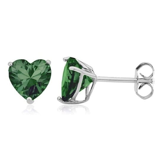 Sterling Silver Filled High Polish Finish Green Heart Shaped Stud Earrings 925 Sterling Silver 7mm Image 1