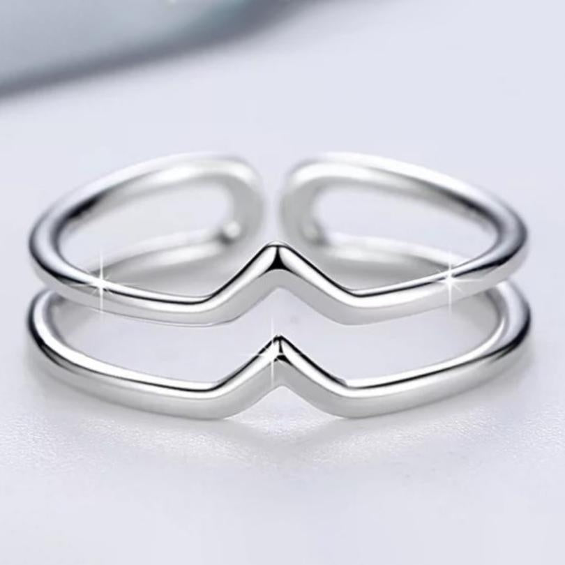 Sterling Silver Minimalist 2 Row Adjustable Bypass Ring Image 1