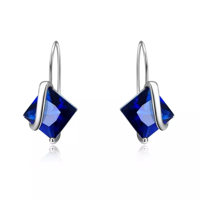 Sterling Silver Sapphire Diamond Cut Earring Image 2