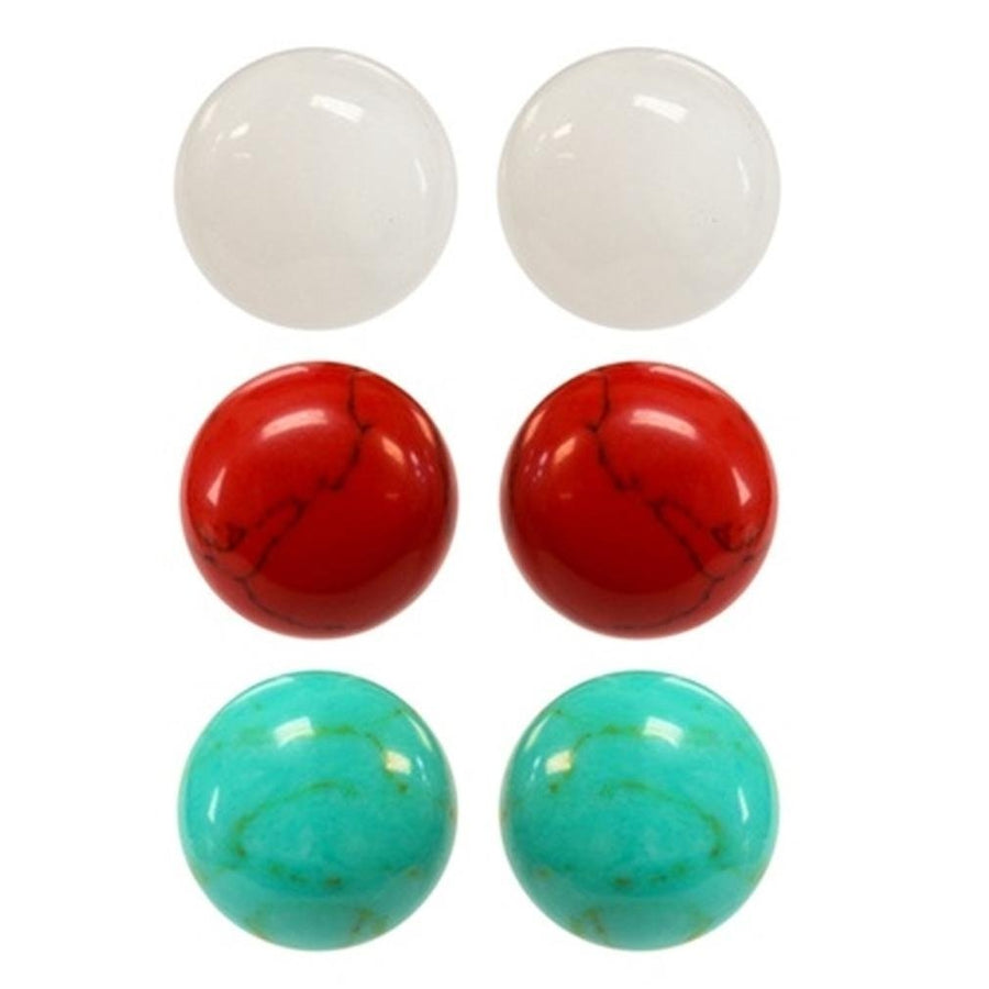 Sterling Silver Trio Red White and Turquoise Stud Earring Set Image 1