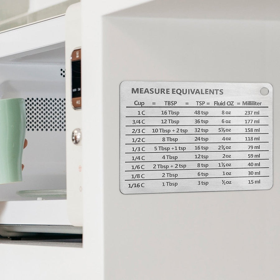 Stainless Steel Measurement Conversion Chart With Strong Magnet For Cups Tablespoons Teaspoons Fluid Oz And Milliliters Image 1