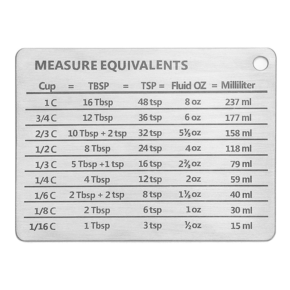 Stainless Steel Measurement Conversion Chart With Strong Magnet For Cups Tablespoons Teaspoons Fluid Oz And Milliliters Image 2