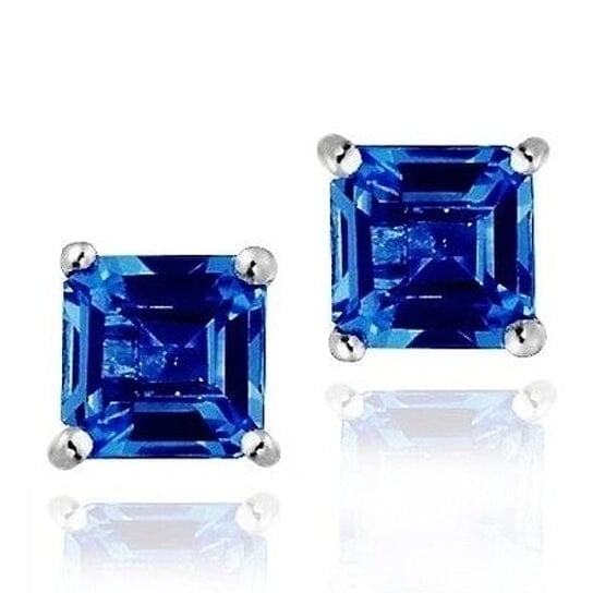 Sterling Silver 1.6 Created Sapphire Square Shape Stud Earring Image 1