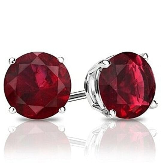 Sterling Silver 6mm Round Shaped Lab Ruby Gemstone Stud Earrings Image 1