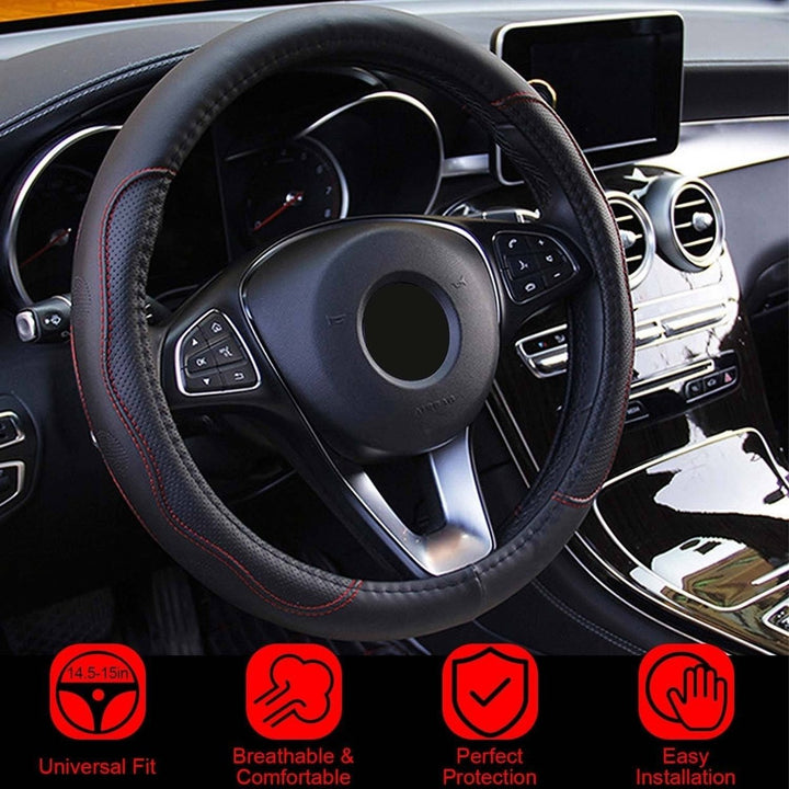 Steering Wheel Cover 14.5"- 15" Diameter Universal Fiber Leather Image 3