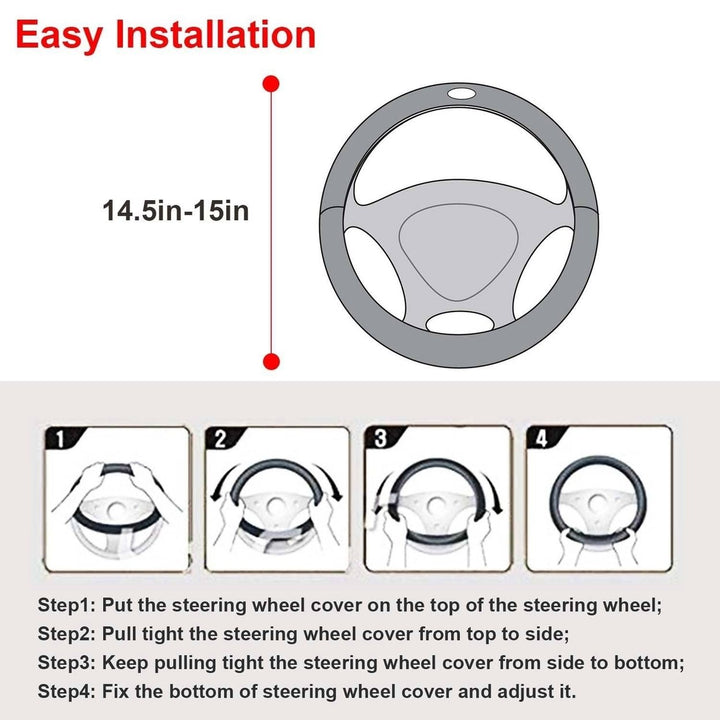 Steering Wheel Cover 14.5"- 15" Diameter Universal Fiber Leather Image 8