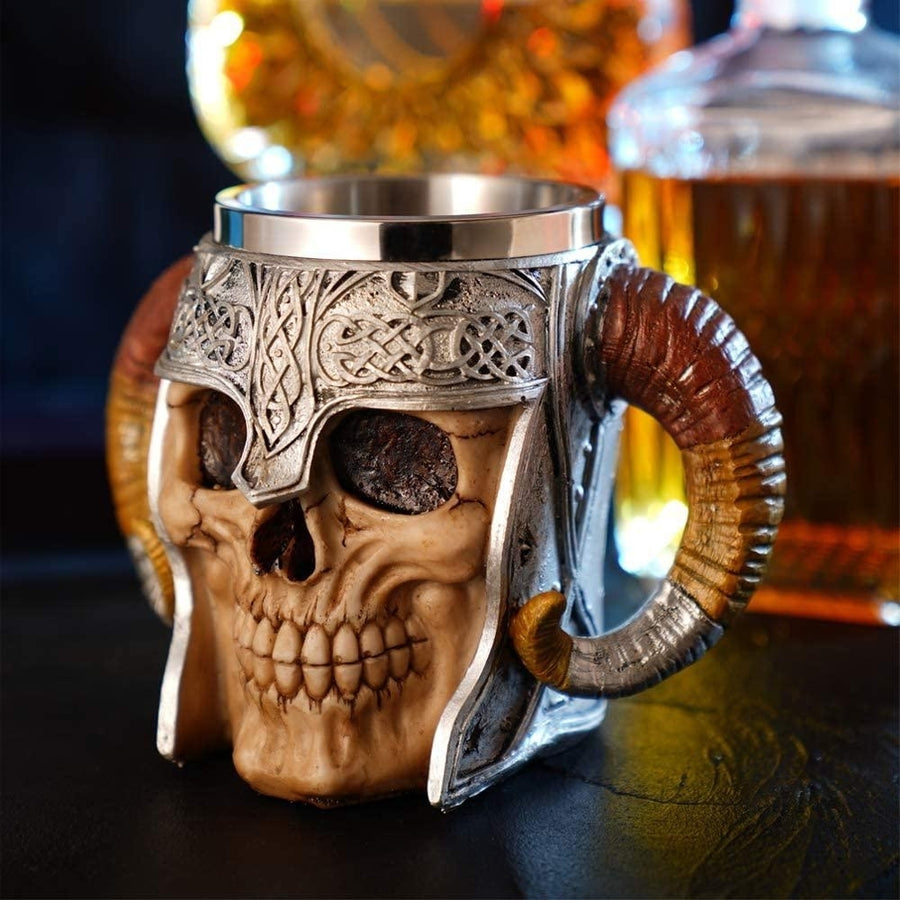 Stainless Steel Double Handle Horn Skull Beer Cup Image 1