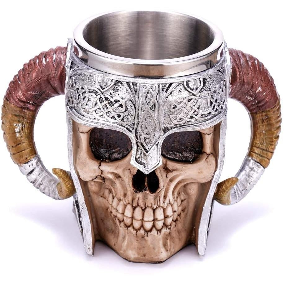 Stainless Steel Double Handle Horn Skull Beer Cup Image 2