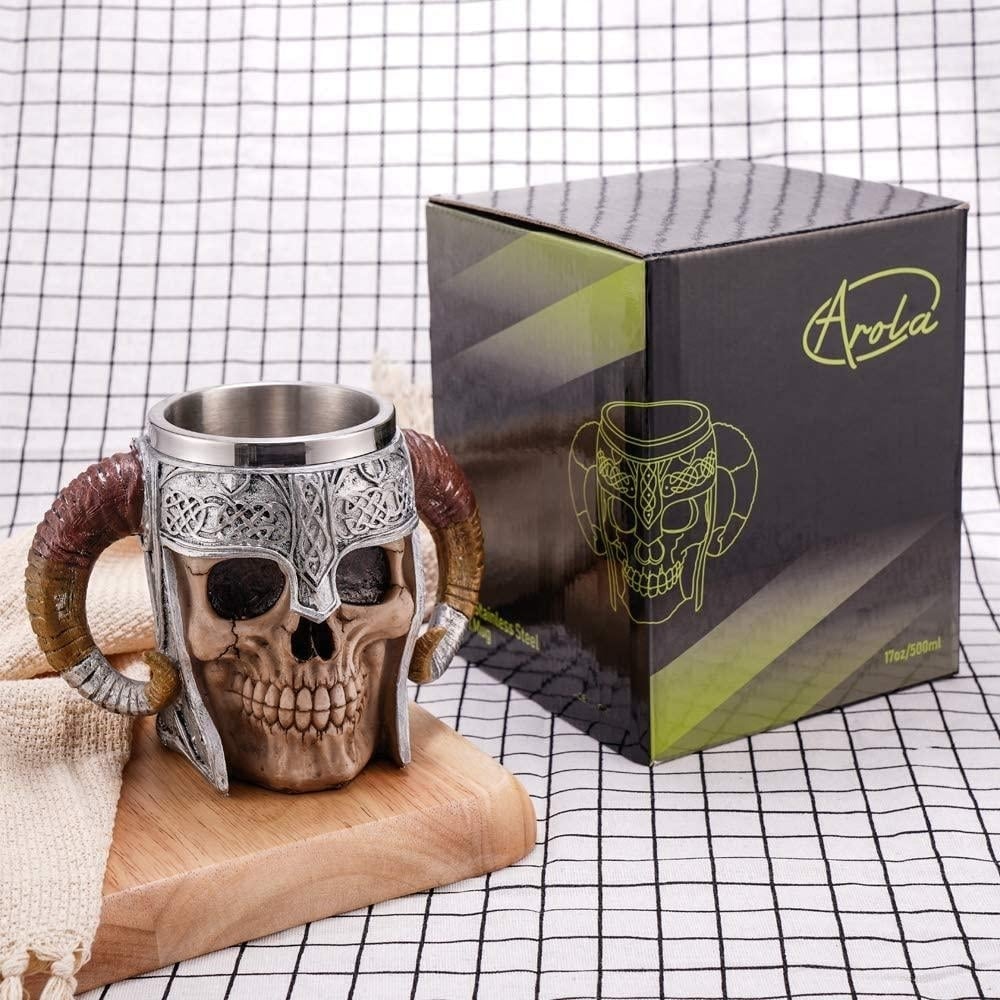 Stainless Steel Double Handle Horn Skull Beer Cup Image 4