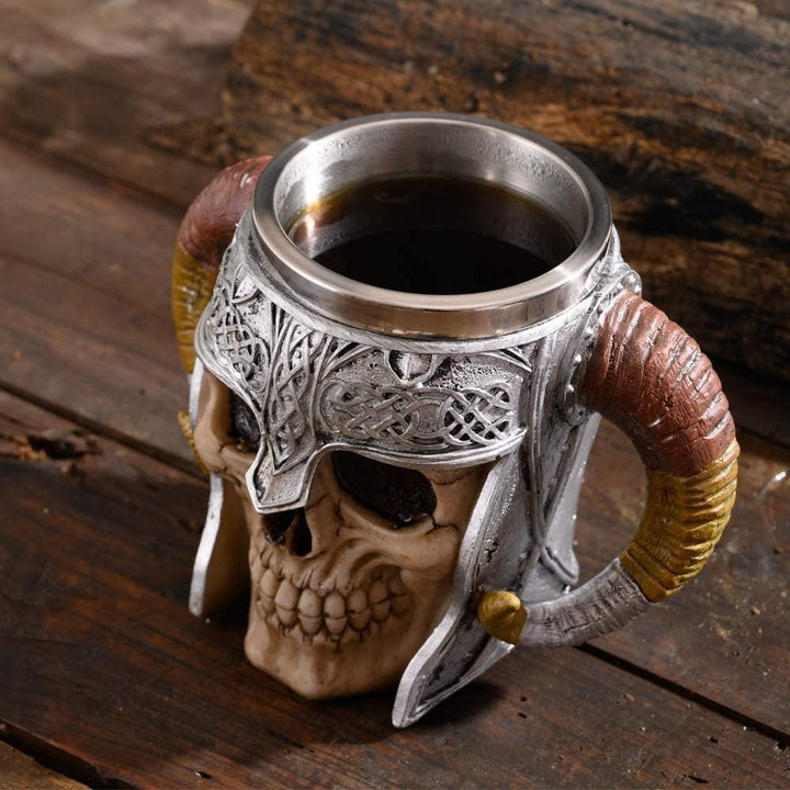 Stainless Steel Double Handle Horn Skull Beer Cup Image 4