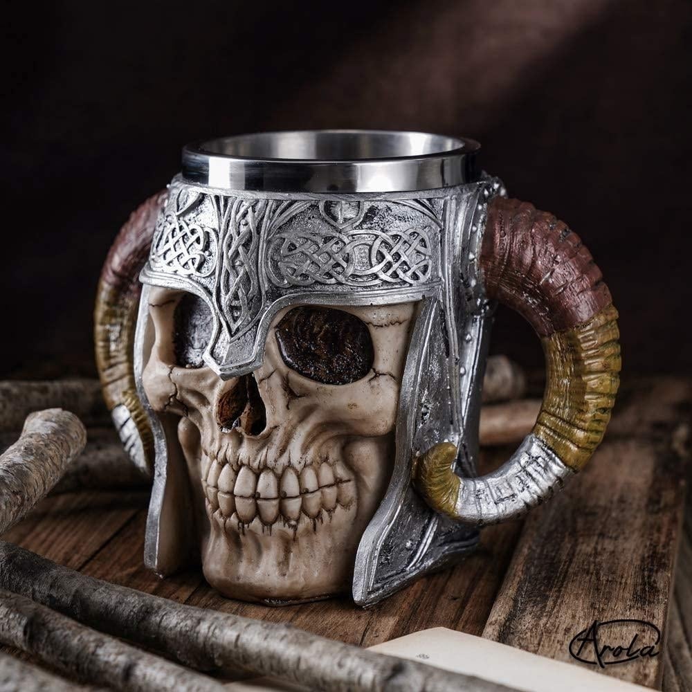 Stainless Steel Double Handle Horn Skull Beer Cup Image 8