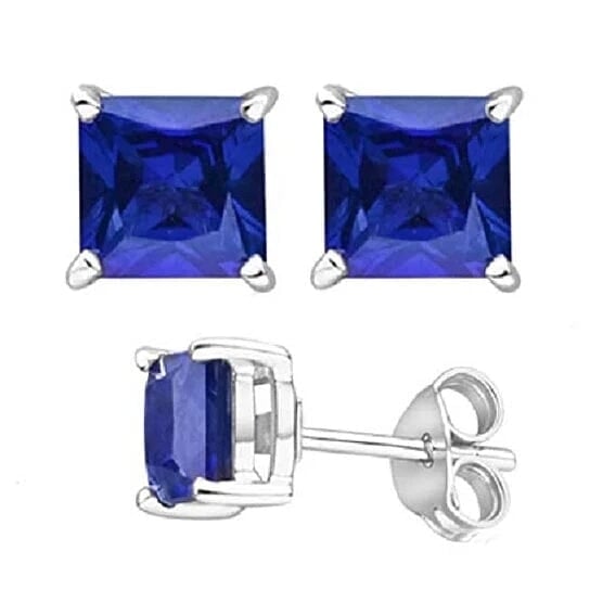 Stunning Silver Blue Square Shape Stud Earrings Image 1