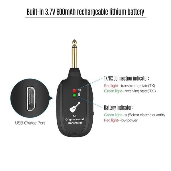 UHF Guitar Wireless System Transmitter Receiver Image 4