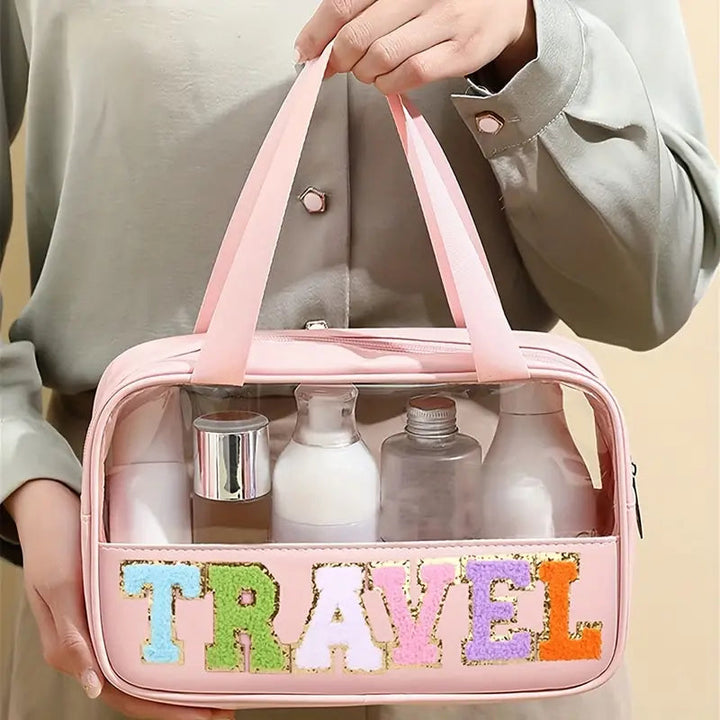 Transparent Letter Pattern Makeup Bag with Handle Image 1