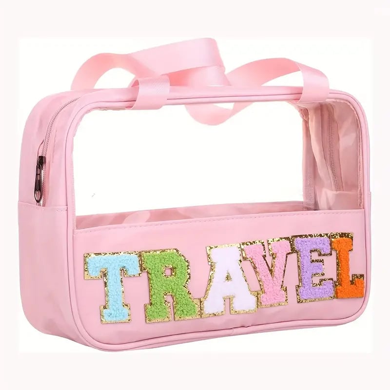 Transparent Letter Pattern Makeup Bag with Handle Image 2