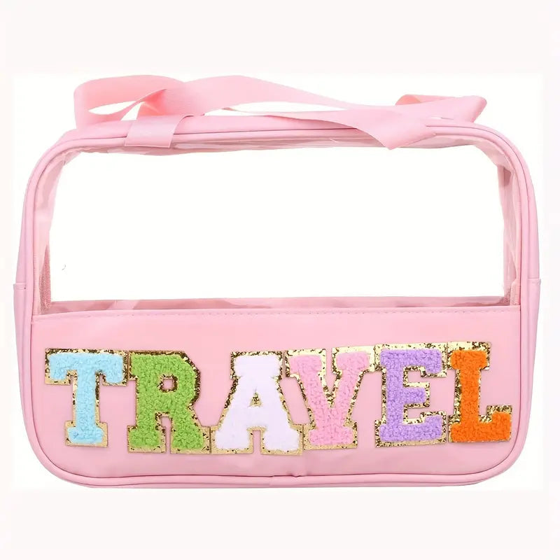 Transparent Letter Pattern Makeup Bag with Handle Image 3