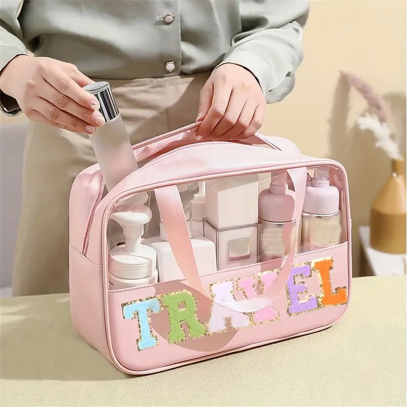 Transparent Letter Pattern Makeup Bag with Handle Image 4