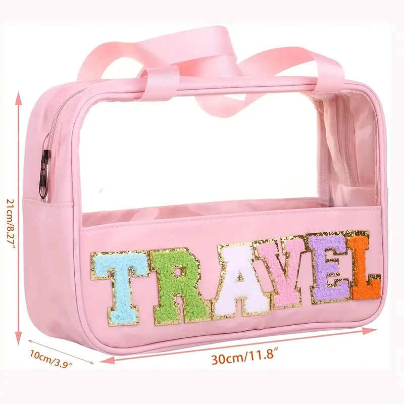 Transparent Letter Pattern Makeup Bag with Handle Image 7