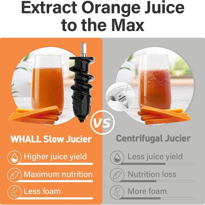 WHALL Masticating Juicer with Quiet Motor and Reverse Function Image 3