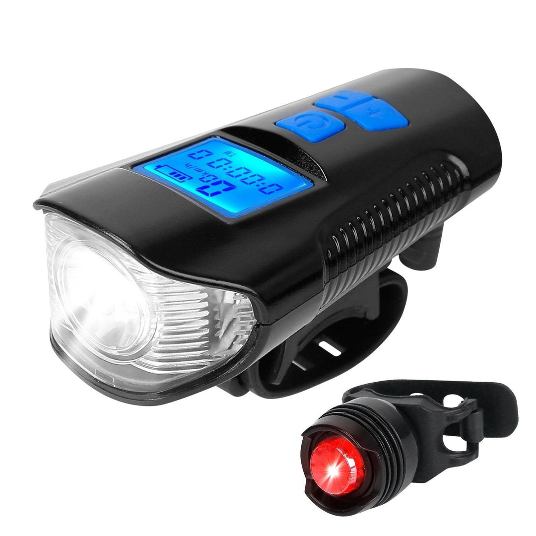 USB Rechargeable Bike Light Set with Speedometer and Odometer Image 1