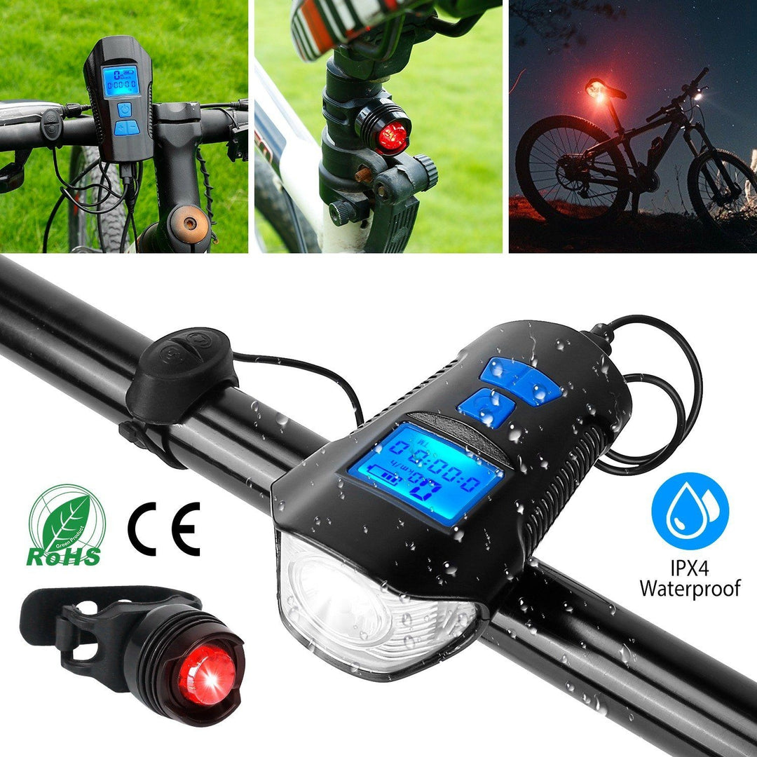 USB Rechargeable Bike Light Set with Speedometer and Odometer Image 4