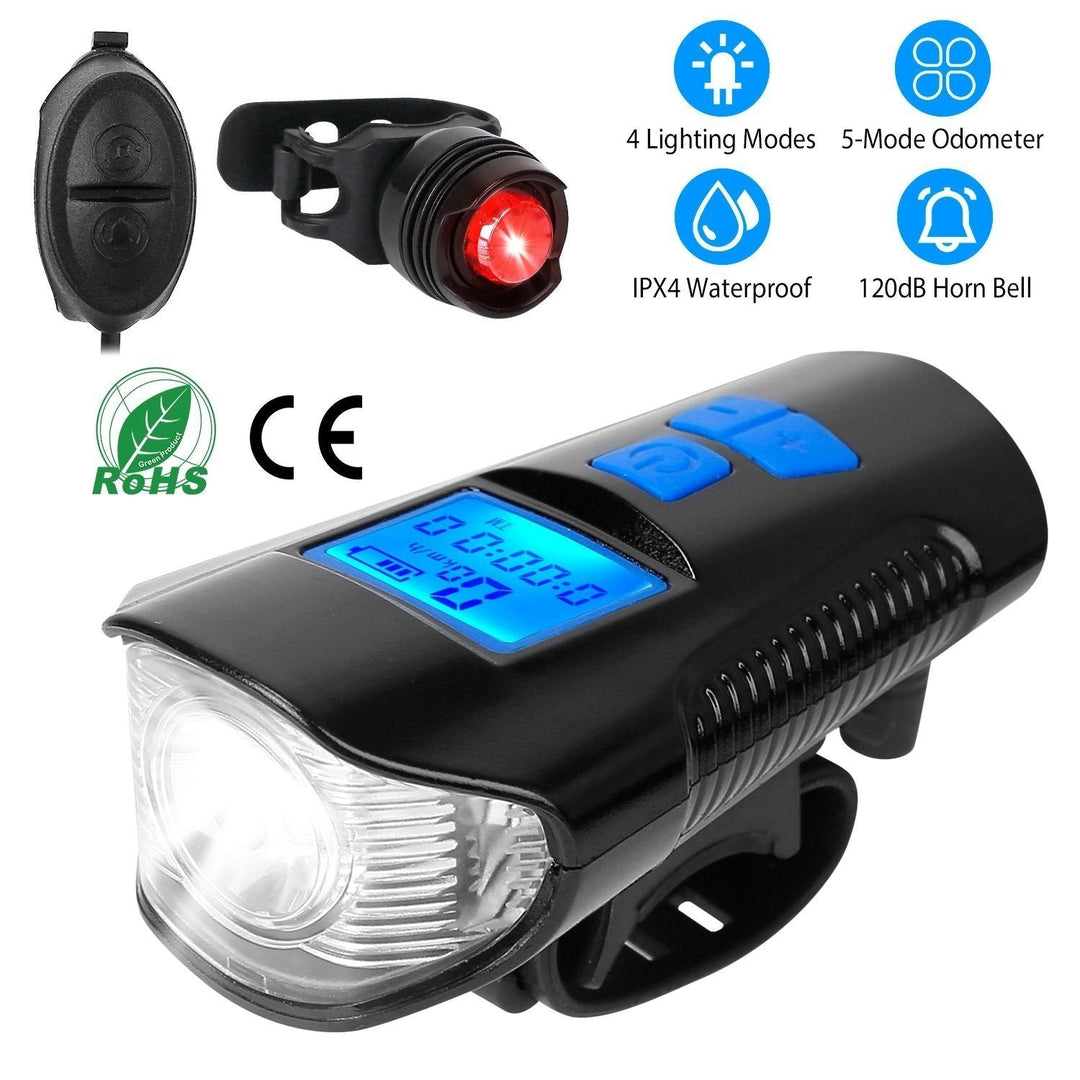 USB Rechargeable Bike Light Set with Speedometer and Odometer Image 7