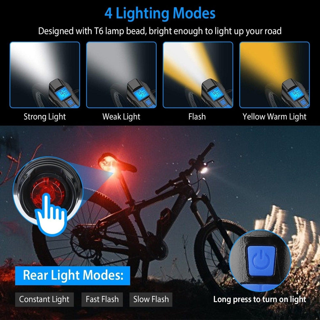 USB Rechargeable Bike Light Set with Speedometer and Odometer Image 10