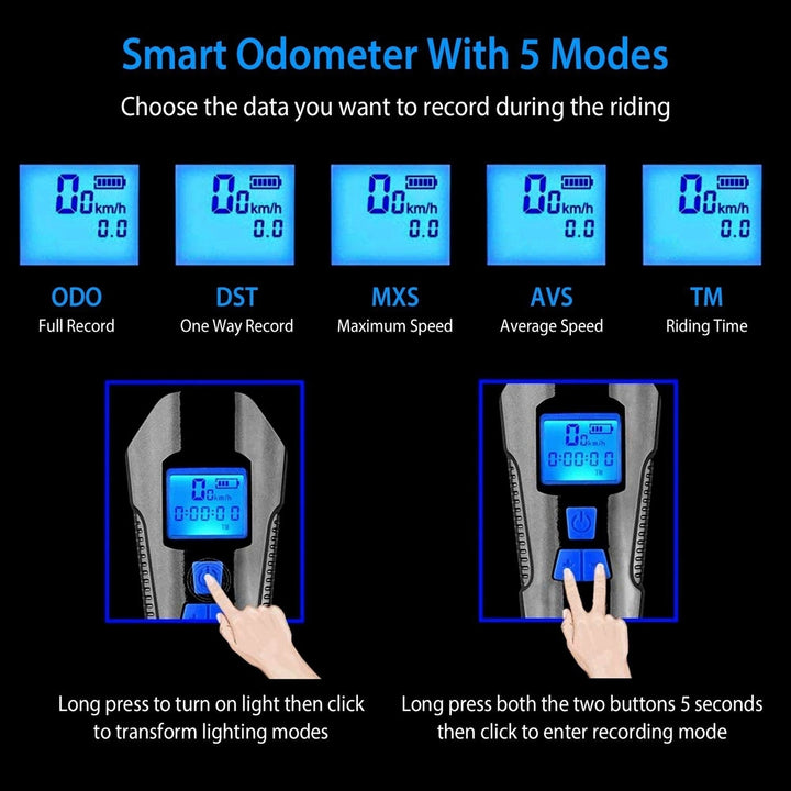 USB Rechargeable Bike Light Set with Speedometer and Odometer Image 11