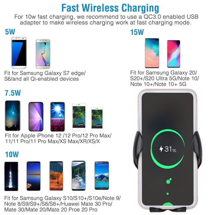 Wireless Car Charger 15W Qi Fast Charging Car Mount Image 8