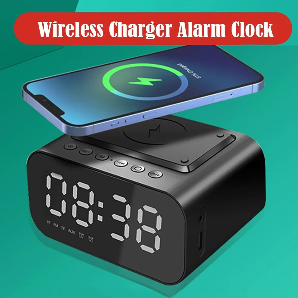 Wireless Charger Alarm Clock Bluetooth Speaker LED Smart Digital Clock Image 2