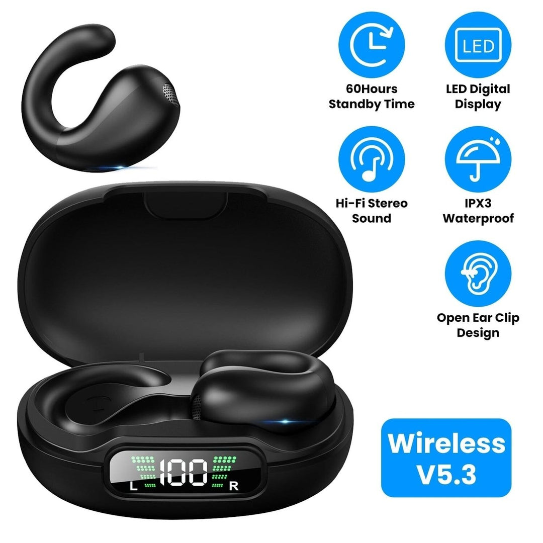 Wireless V5.3 Open Ear Clip Earbuds IPX3 Waterproof Ultra Open Earbuds with LED Display Image 4