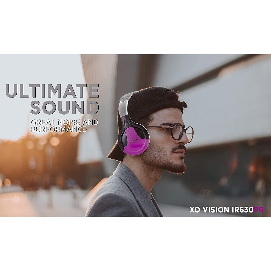 XO Vision IR630PR Universal IR Wireless Foldable Headphones - Bluetooth-Enabled Lightweight (Purple) Image 9