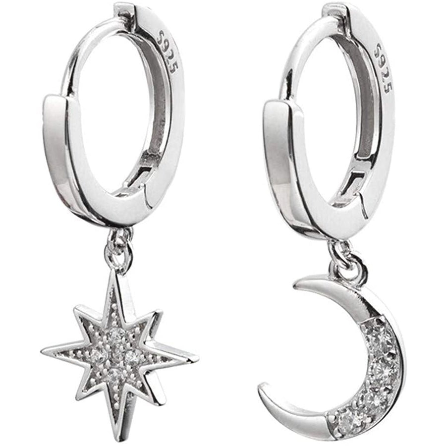 Womens Moon Star Pendant Small Hoop Earrings Image 1