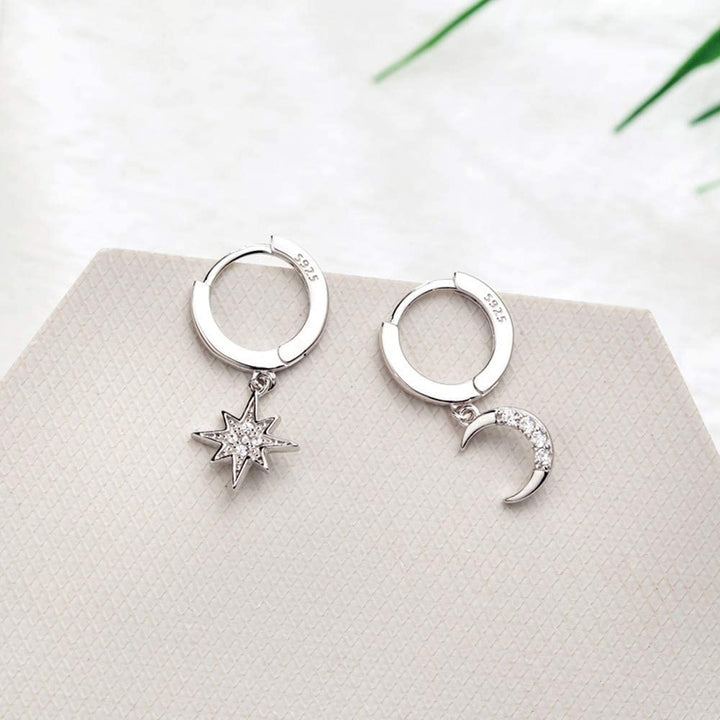 Womens Moon Star Pendant Small Hoop Earrings Image 4