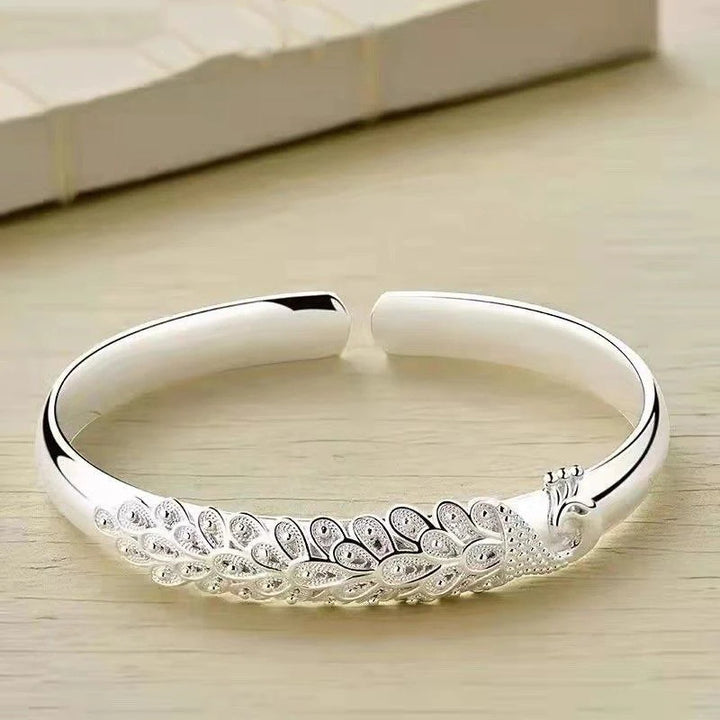 925 Sterling Silver Peacock Bracelet  Elegant Opening Screen Bangle for Women Fashion Party and Wedding Jewelry Image 1