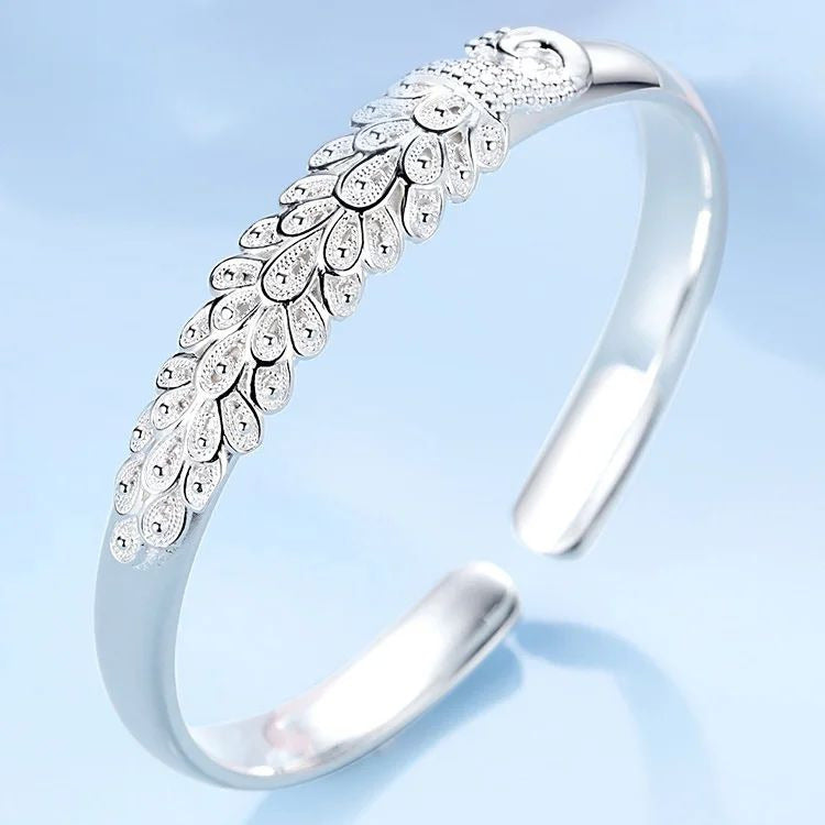 925 Sterling Silver Peacock Bracelet  Elegant Opening Screen Bangle for Women Fashion Party and Wedding Jewelry Image 2